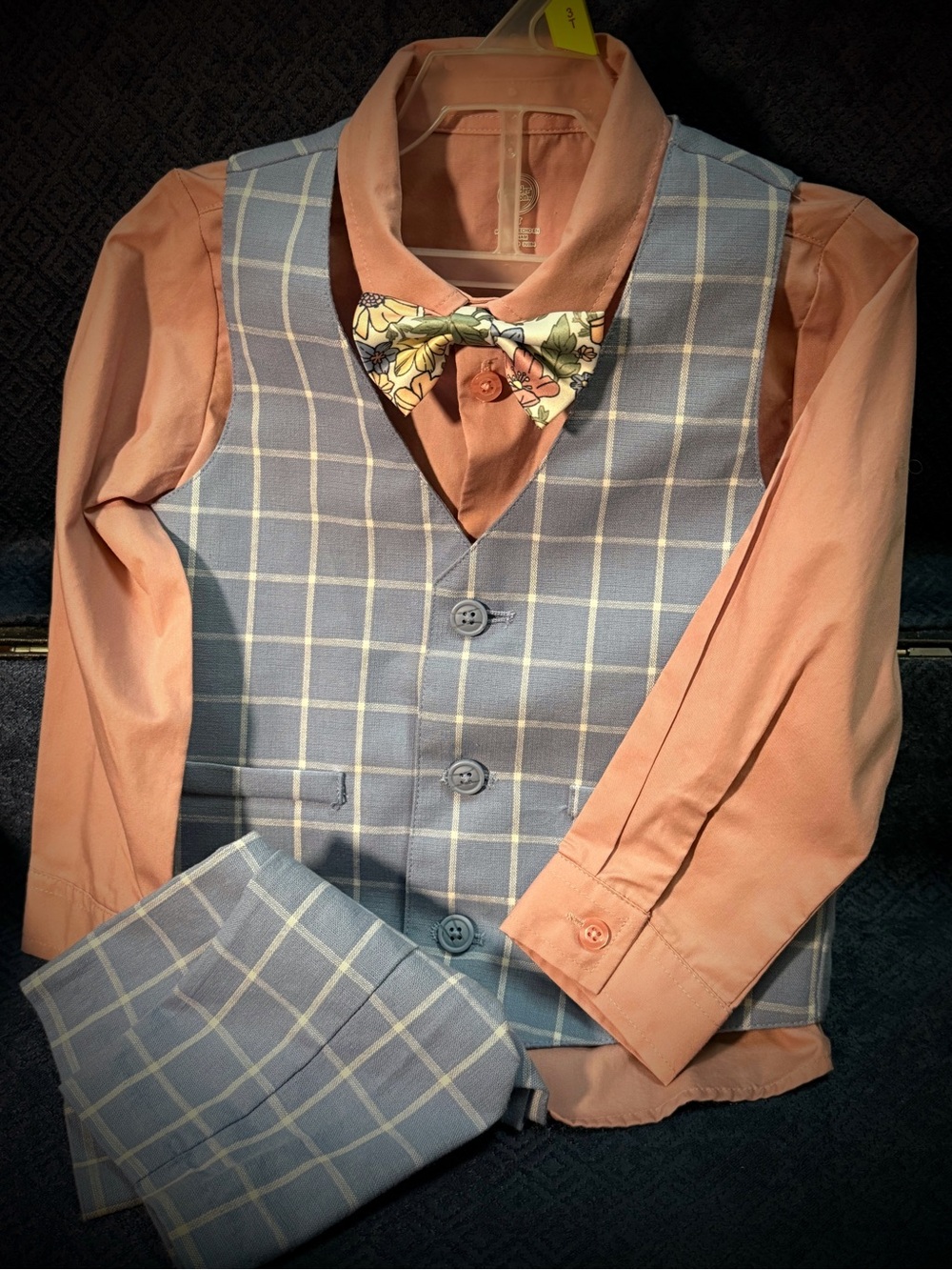 Wonder Nation Peach Shirt with Light Blue Windowpane Vest & Pants